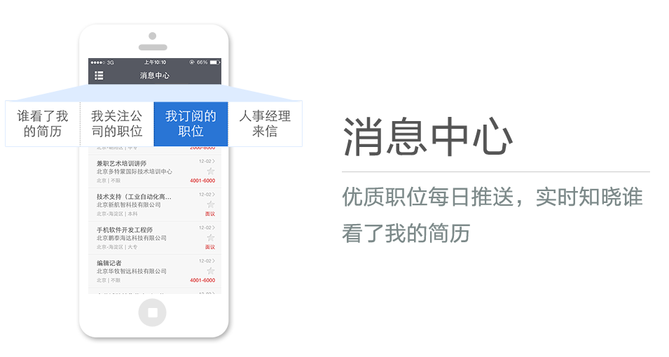 優(yōu)質職位每日推送，實時知曉誰看了我的簡歷